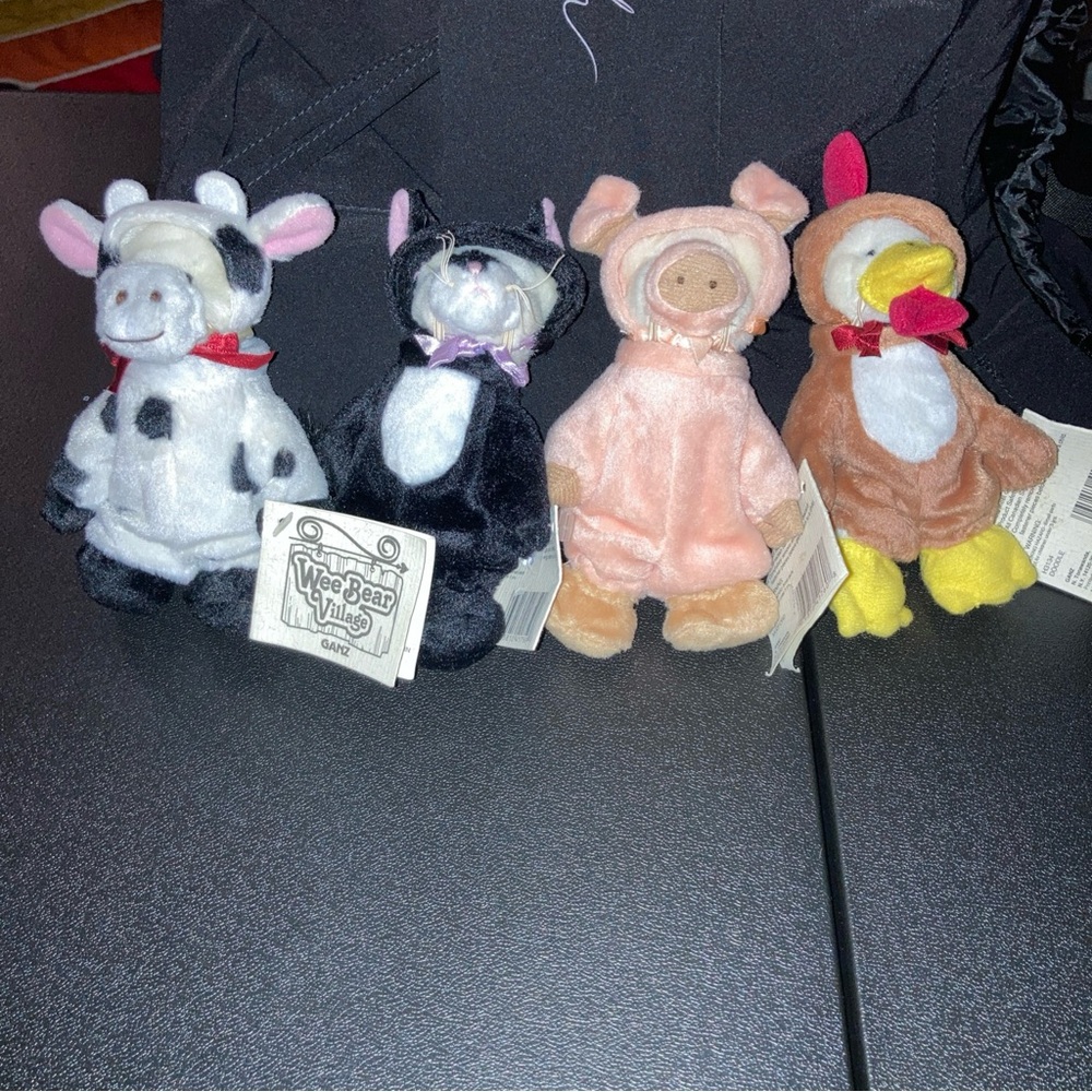 Set of 4 wee bear village Plush Costumed farm animals. Ganz vintage